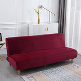 MIFXIN Armless Futon Slipcover Folding Sofa Cover Velvet Stretch Elastic Couch Furniture Protector for Foldable Futon Sofa Bed Without Armrests (Red) MIFXIN