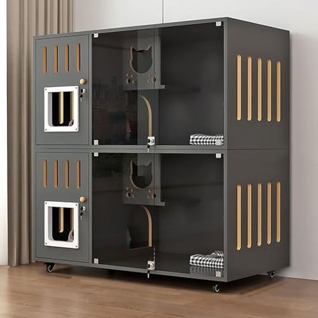 Double-Layer Cat Cabinet, Cat Cage, All Solid Wood Cat Villa, Ventilation on Both Sides, Large Platform, Easy to Maintain(Black,120x60x114cm) FLQYJJDP