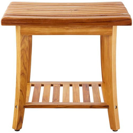 VEVOR Teak Shower Bench, 20in Waterproof Wood Shower Stool with Storage Shelf Non-Slip Foot Pads, 400 lbs Load Capacity Shower Chair Seat, for Bathroom Indoor and Outdoor Use VEVOR