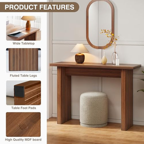 RUSTYER Fluted Entryway Console Table, Wooden Rectangular Sofa Table for Entrance, Narrow Wood Entryway Small Long Entry Table for Hallway, Living Room (Walnut) RUSTYER