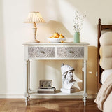 SUNBURY 31.5" W Vintage Console Table with 2 Drawers, Small Entryway Table with 2-Tier Storage Shelves,Beige Side Table for Living Room, Entryway SUNBURY