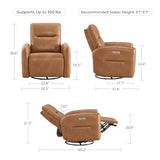 CHITA Faux Leather Power Recliner Chair, Swivel Glider Recliner for Adults, Nursery Rocking Chair with USB & Type-C Charging for Living Room, Bedroom, Camel