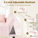 72" Modern Corduroy Sofa Bed Futon,Convertible Sleeper Couch Bed with Cup Holder,4 Reclining Positions,Folding Sofa Cloud Loveseat for Small Living Room Apartment Office (Pink-New) Majnesvon