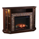 SEI Furniture Redden Faux Stone Corner Convertible Electric Fireplace with Media Storage, New Espresso SEI Furniture
