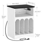 HOOBRO Farmhouse Record Stand with Charging Station and LED Lights, Compact Vinyl Storage Cabinet Holds Up to 230 Albums, Turntable Holder for Living Room, Bedroom, Black and White WB40UDRS01 HOOBRO