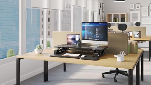 Mount-It! 38" Standing Desk Converter, Desktop Sit-Stand Desk Riser with Gas Spring Height Adjustment, Compact Desk Topper for Dual Monitors or Laptop, Keyboard Tray, Black Mount-It!
