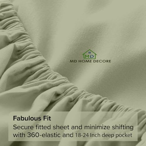 Extra Deep King Fitted Sheet - Hotel Luxury Single Fitted Sheet Only - Easily Fits 18 inch to 24 inch Mattress - Extra Deep Pockets - 100% Egyptian Cotton - Breathable, Bottom Sheets - Sage Solid MD Home Decore