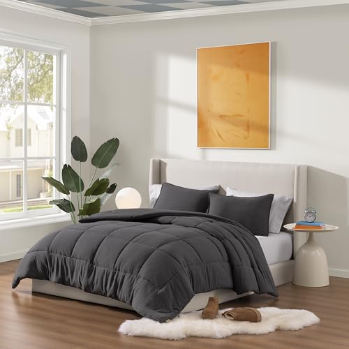 UGG Leonora Comforter Set with 2 Pillow Shams Lightweight Down Alternative Blanket Reversible Cozy Warm All Season Washable and Hypoallergenic Bedding Set, Full/Queen, Charcoal Grey UGG