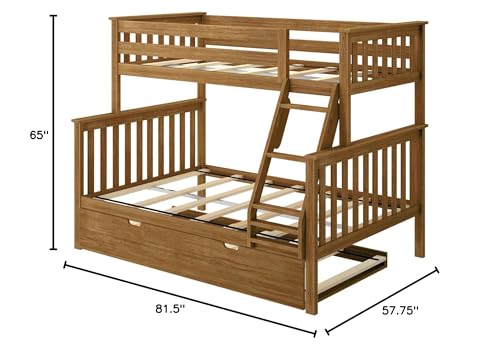 Max & Lily Bunk Bed, Twin-Over-Full Bed Frame for Kids with Trundle, Pecan Max & Lily