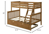 Max & Lily Bunk Bed, Twin-Over-Full Bed Frame for Kids with Trundle, Pecan Max & Lily