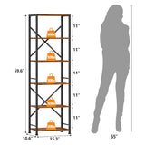 Furologee 6-Tier Rustic Brown Industrial Bookshelf - Narrow Metal and Wood Storage Unit for Home and Office Furologee