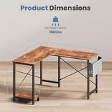 DUMOS L Shaped Desk Computer Gaming Corner Table 50 Inch Home Office Writing Student Work PC Workstation with Side Storage Bag CPU Stand for Bedroom Small Spaces DUMOS