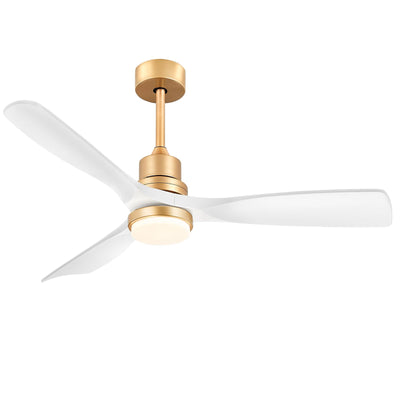 White and Gold Ceiling Fans with Lights Remote Control, 52 inch Modern Gold Ceiling Fan ETL Listed, 3 Downrods, 3 blades Gold Fan Reversible Quiet DC Motor, Timer, 6-Speed for Outdor Patio Bedroom