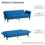 IDEALHOUSE 89" Futon Sofa Bed, Convertible Sleeper Sofa with Adjustable Backrest & Armrest, Modern Futon Couch Bed, Loveseat Sleeper for Living Room Bedroom Apartments, Blue IDEALHOUSE