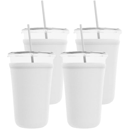 TahoeBay Iced Coffee Cold Cup Sleeve (4-Pack) Reusable Blank Neoprene Insulator Drink Sleeves 22oz - 24oz Beverage Holder for Vinyl Sublimation fits Dunkin' Medium and Starbucks Venti (White)