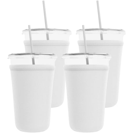TahoeBay Iced Coffee Cold Cup Sleeve (4-Pack) Reusable Blank Neoprene Insulator Drink Sleeves 22oz - 24oz Beverage Holder for Vinyl Sublimation fits Dunkin' Medium and Starbucks Venti (White) TahoeBay