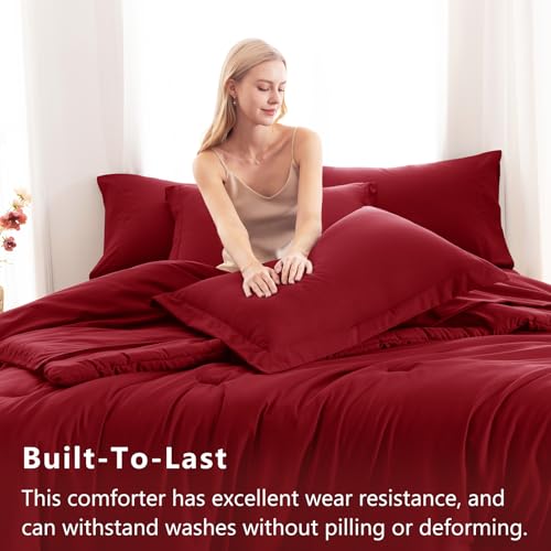 CozyLux King Size Comforter Set Dark Red, 7 Pieces Bed in a Bag King Comforter Set with Sheets, Bedding Set with Down Alternative Comforter, Fitted Sheets, Flat Sheets, Pillow Shams and Pillowcases