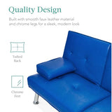 Best Choice Products Faux Leather Upholstered Modern Convertible Futon, Adjustable Folding Sofa Bed, Guest Bed w/Removable Armrests - Royal Blue Best Choice Products