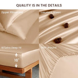 THXSILK Luxury Mulberry Silk Fitted Sheet Set 3 Pcs, King Silk Bed Sheet Set with 16" Deep Pockets, Soft & Cooling Sheets, 1 Fitted Sheet, 2 Pillowcases with Zipper Closure - Champagne THXSILK