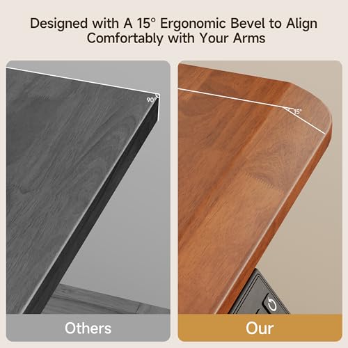 ONBRILL Standing Desk, 55x23.6 Inches Whole-Piece Board Rectangle Stand Up Desk with Solid Wood Desktop and Memory Controller, Adjustable Height from 28-46 Inches for Home & Office, Brown ONBRILL