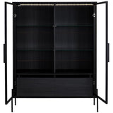 Virubi 51.2'' Display Cabinet with Glass Doors, Drawers and LED Light, Wood Curio Display Case with Storage and 4-Tier Adjustable Shelves, for Living Room, Office, Freestanding (Black) Virubi