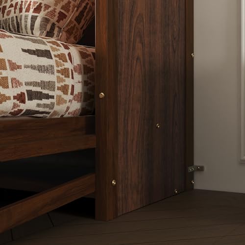 KEIKI Queen Size Murphy Bed with Desk, Horizontal Wood Wall Bed Cabinet with Gas Struts, Space-Saving Folding Bed for Bedroom, Living Room, Guest Room, Walnut KEIKI