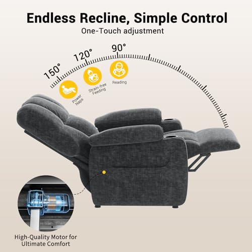 AMADA HOMEFURNISHING Power Recliner Chair for Adults, Infinite Adjustable Chenille Electric Recliner with Cup Holder, Remote, USB Port, Side Pockets & Thick Seat Cushion, for Living Room & Bedroom