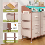 Lulive Dresser for Bedroom with 9 Drawers - Chest of Drawers for Bedroom with LED Light & Charging Station - Kids Adults Chest of Drawers for Living Room Hallway Closet Nursery (Pink) Lulive