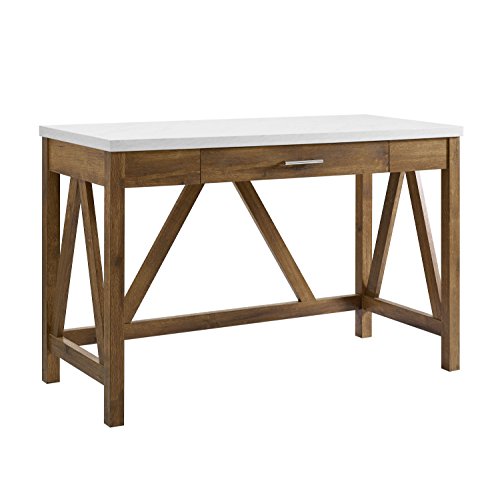 Walker Edison Rustic Farmhouse Wood Computer Writing Desk Home Office Workstation Small, 46 Inch, Marble and Walnut - WoodArtSupply