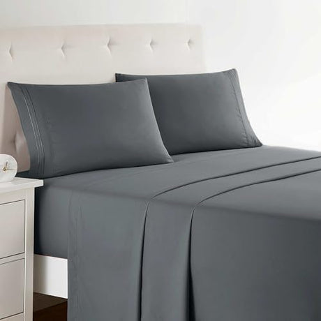 Clara Clark Full XL Bed Sheet Set - Wrinkle, Fade, Stain Resistant, Deep Pocket Sheets - Luxury Soft Bedding Sheets & Pillowcases, Full XL Charcoal Gray Clara Clark