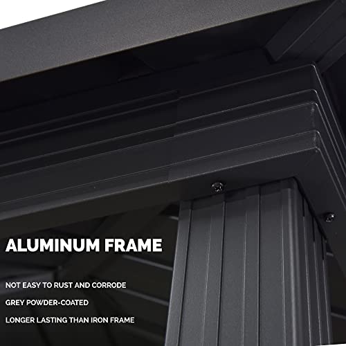 PURPLE LEAF 6.5' X 10' Hardtop Grill Gazebo for Patio Permanent Aluminum Barbeque Shelter Gazebo Canopy with Ceiling Hook and Shelves Double Tiered Grey Outdoor BBQ Gazebo PURPLE LEAF