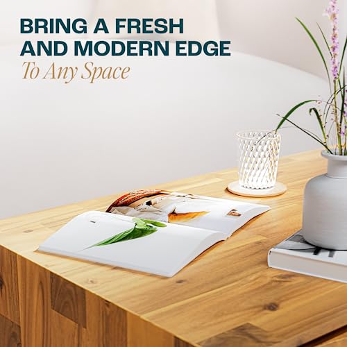 Bme Georgina Solid Wood Coffee Tables for Living Room, Coffee Table Mid Century Modern with 2 Symmetrical Storage Drawers & Geometric Details, Fully Bme