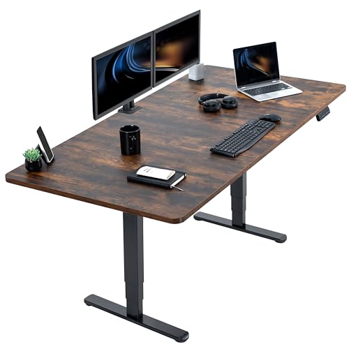 VIVO Electric 71 x 36 in Dual Motor Rustic Sit Stand Desk, Memory Height Adjustment, 2B Series, Vintage Brown Top Black Frame, DESK-KIT-2B7N-36 VIVO
