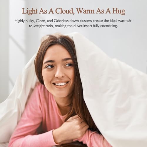 KUSNUG 100% Organic Cotton Feather & Down Fibers Comforter Twin Size, All-Season Hotel-Style Hypoallergenic Duvet Insert, Ivory White 68x90 Inch KUSNUG