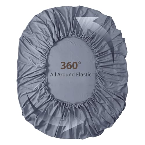 100% Viscose Derived from Bamboo Fitted Sheet with 16" Deep Pocket, Hotel Luxury Silky Bedding, Ultra Soft, Cooling for Hot Sleepers(Dark Grey Full) Zaizaihome
