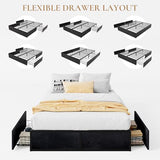 SHA CERLIN Queen Platform Bed Frame with 2 Large Storage Drawers - Heavy Duty Metal & Rustic Wood, Noise-Free, No Box Spring Needed, Black SHA CERLIN