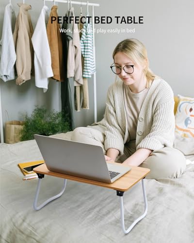 Ruxury Foldable Lap Desk Laptop Stand Bed Desk Table Tray, Breakfast Serving Tray, Portable & Lightweight Mini Table, Lap Tablet Desk for Sofa Couch Floor - Wood Ruxury