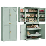 HQZX 71’’ Tall Kitchen Pantry Cabinet, Pantry Storage Cabinet with 6 Doors Shelves, Large Drawer & 2 Pull Out Shelves, Freestanding Cupboard for Kitchen, Dining Room, Green HQZX