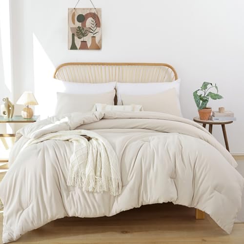 ROSGONIA Beige Comforter Set Queen, 3pcs (1 Boho Beige Comforter & 2 Pillowcases), All Season Bedding Lightweight Soft Bedspread Blanket Quilt ROSGONIA