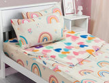 Meeting Story 3pcs Kids Comforter Sets Zipper Bedding Set for Girls,Twin Kid Bedding Set Rainbow Comforter Flower Bedding for Kid,All in one Zipper Bedding（Beige,Twin） Meeting Story