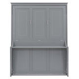 FAVSH Queen Size Murphy Bed with Shelf, Modern Solid Pine Wood Wall Bed, Space-Saving Hidden Bed,Fold-The-Way Bed for Bedroom,No Box Spring Needed,Grey FAVSH