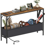 Asgolion Console Table, Narrow Sofa Table, 47.2" Behind Couch Table with Power Station, Entrance Table, for Living Room, Hallway, Entryway, Foyer, Rustic Brown Asgolion