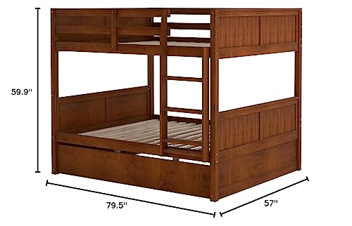 Merax Full Over Full Bunk Bed with Trundle,Wooden Trundle Bed Frame with Ladder Safety Guardrail,Convertible to 2 Platform Beds for Kids Teens,Walnut Merax