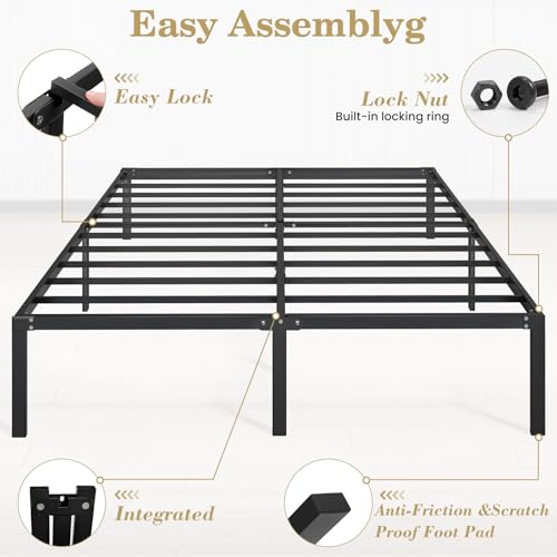 LEVELEVE Queen Bed Frame Heavy Duty 14 Inch, Sturdy Metal Platform with Strong Bearing & Under Bed Storage, No Box Spring Needed, Easy Assembly, No Shake LEVELEVE