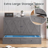 PUREMIND Murphy Bed Queen with Tri-Fold Mattress, Modern Murphy Cabinet Bed with USB Charging Station & Large Storage Drawer, Space-Saving Full Foldable Platform Bed for Guest Bedroom (Gray) PUREMIND
