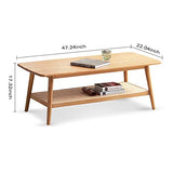 Vadisun Modern Solid Wood Coffee Table - Mid-Century Center Table with Natural Rattan Storage Shelf, 2-Tier Rectangular Coffee Table for Living Room, Cafe, Easy Assembly Vadisun