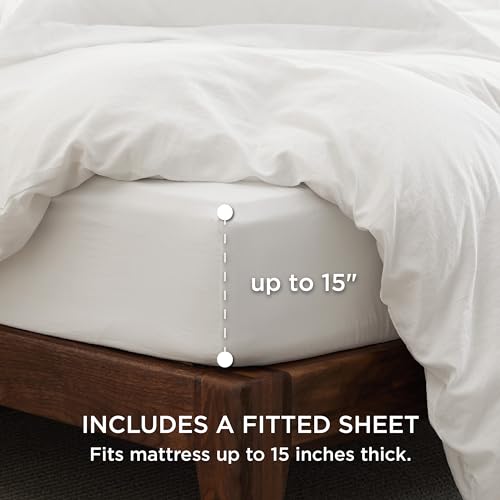 Bedsure Duvet Cover King Size with Fitted Sheet - 4 Pieces Prewashed Cotton-Like Extra Soft Bedding Set, Includes 1 Duvet Cover 104x90 Inches with Zipper Closure, 2 Pillow Shams, 1 Fitted Sheet, White Bedsure