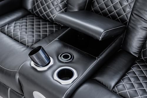 Ball & Cast Power Recliner Sofa Set Leather Reclining Couch Home Theater Seating 3PCS Recliner Couch Loveseat & Chair Sets with Coffee Table,Reading Light,Cup Holders for Home Theater,Living Room