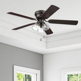 Portage Bay Ceiling Fans 52" Renton Bronze Indoor Fan with Clear 3 Light LED Multi Arm; E26/B11 Bulb and Pull-Chains, Traditional Style, 5 Reversible Barnwood/Dark Chestnut Blades, 51439 Portage Bay