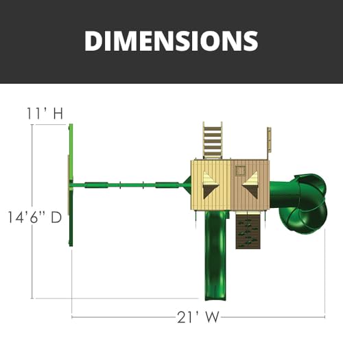 Gorilla Playsets 01-0005-AP-1 Mountaineer Wood Swing Set with Green Vinyl Canopy, Tube Slide, Two Swings, Sandbox, Picnic Table, Two Belt Swings, Amber - WoodArtSupply